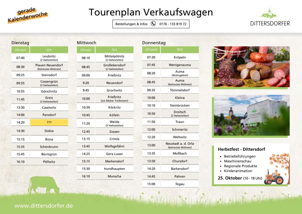 Tourenplan Verkaufswagen - gerade Kalenderwoche