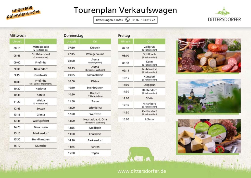 Tourenplan Verkaufswagen - ungerade Kalenderwoche