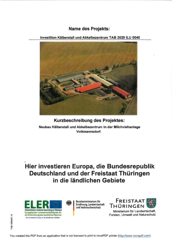 Investition Kälberstall und Abkalbzentrum in der Milchviehanlage Volkmannsdorf - TAB 2020 ILU 0040