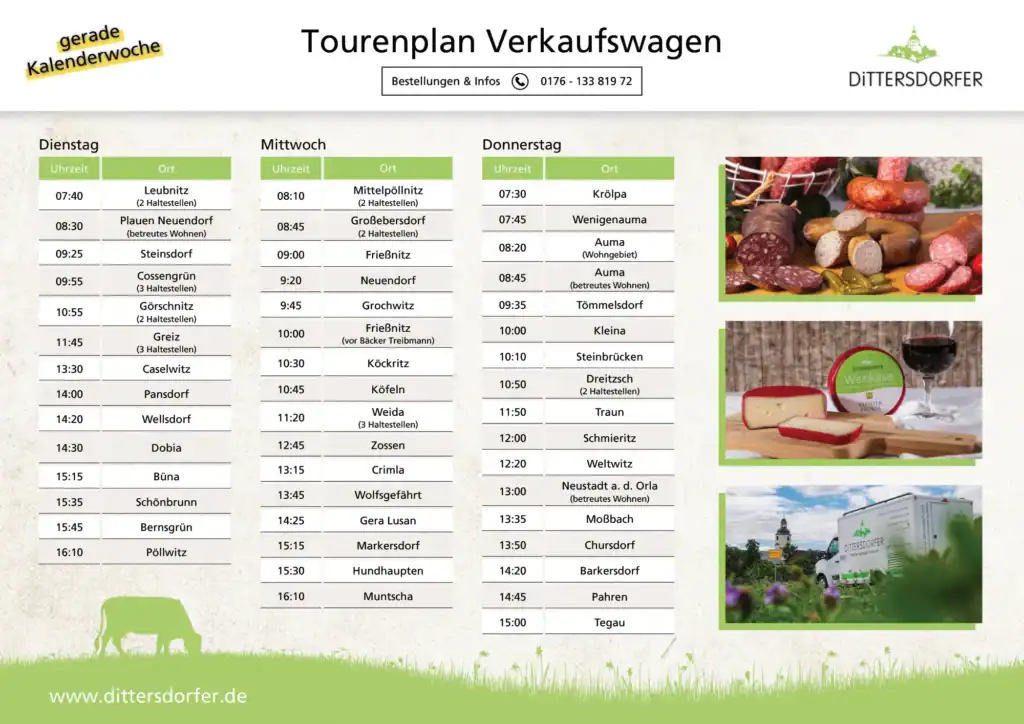 Tourenplan Verkaufswagen – gerade Kalenderwoche